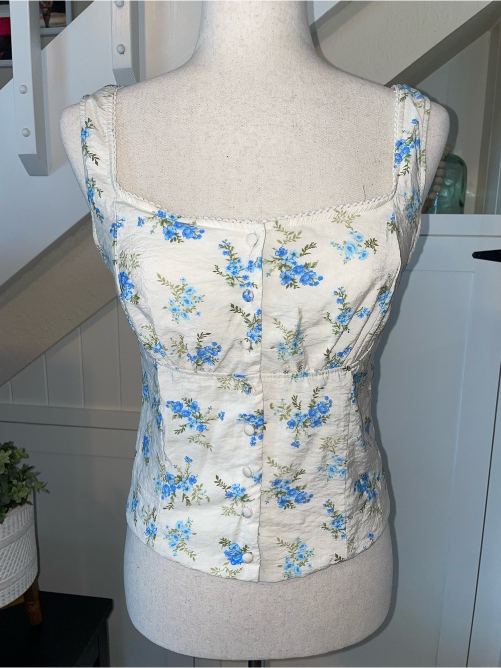 Kirious Los Angeles Blue Floral Corset Top Cottagecore Sz L